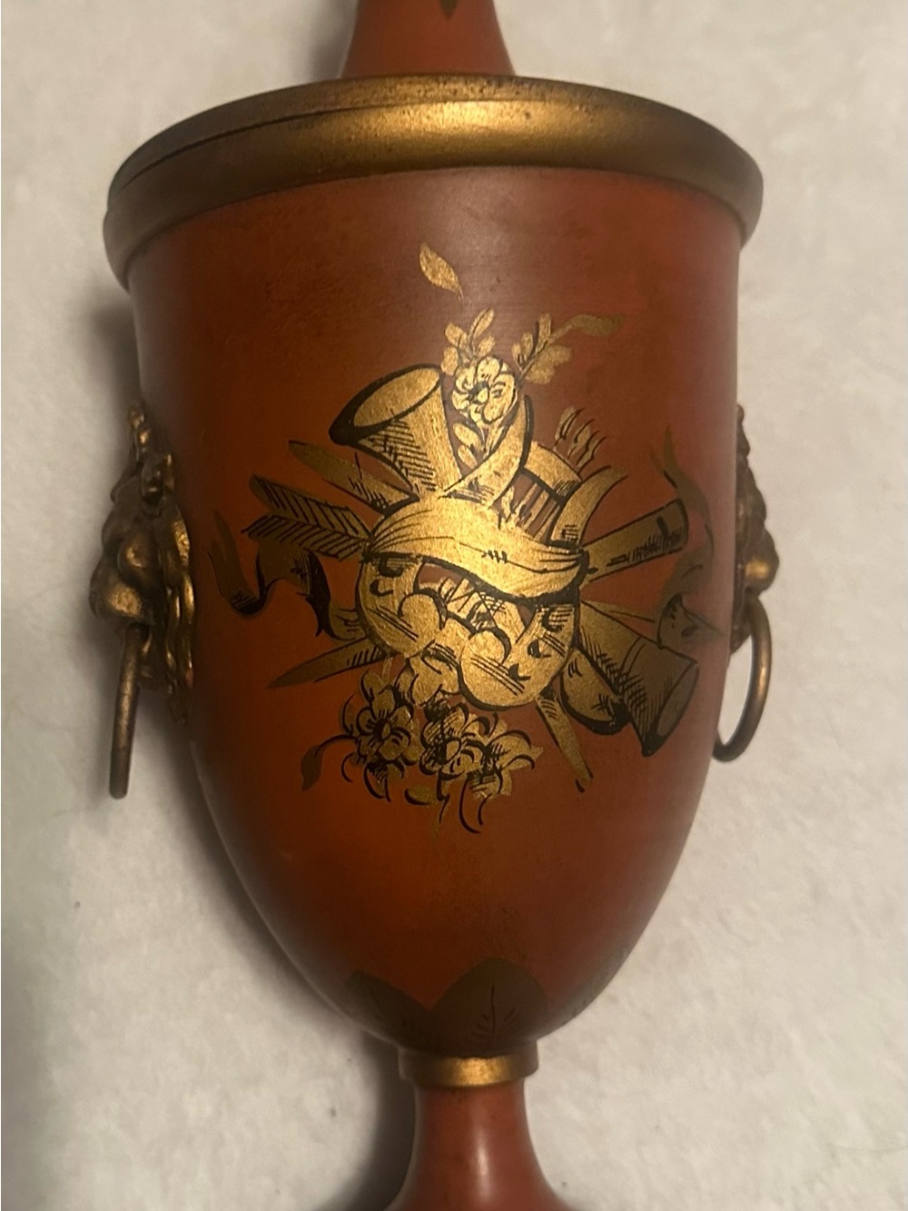 Decorative Rust Red Gilt Urn Pair - Brand Unspecified